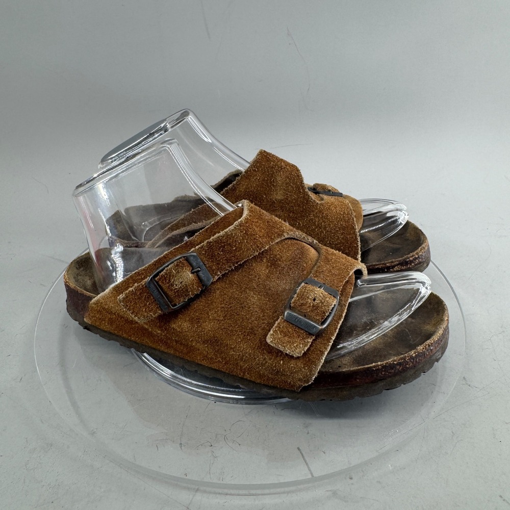 Birkenstock Zurich Sandals Brown Suede Double Buckle Cork Slide Size 38